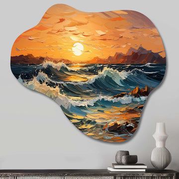 Orange Teal Lyrical Abstraction Lyrical Sunset - Asymmetric Metal Wall Art